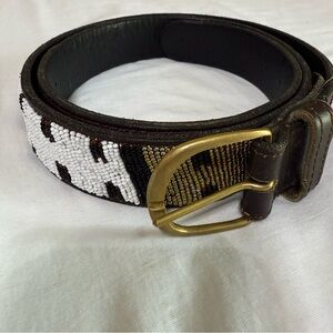 Brown Beaded Belt Handmade Leather Western Size 46 Neutral Colors Casual